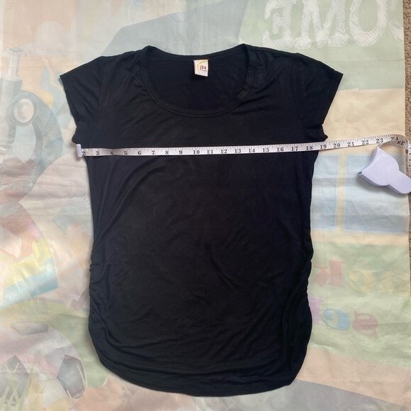 Jku Designs Women Juniors Tee Top Short Cup Sleeve Black Sz L Scoop Neck - Picture 3 of 6
